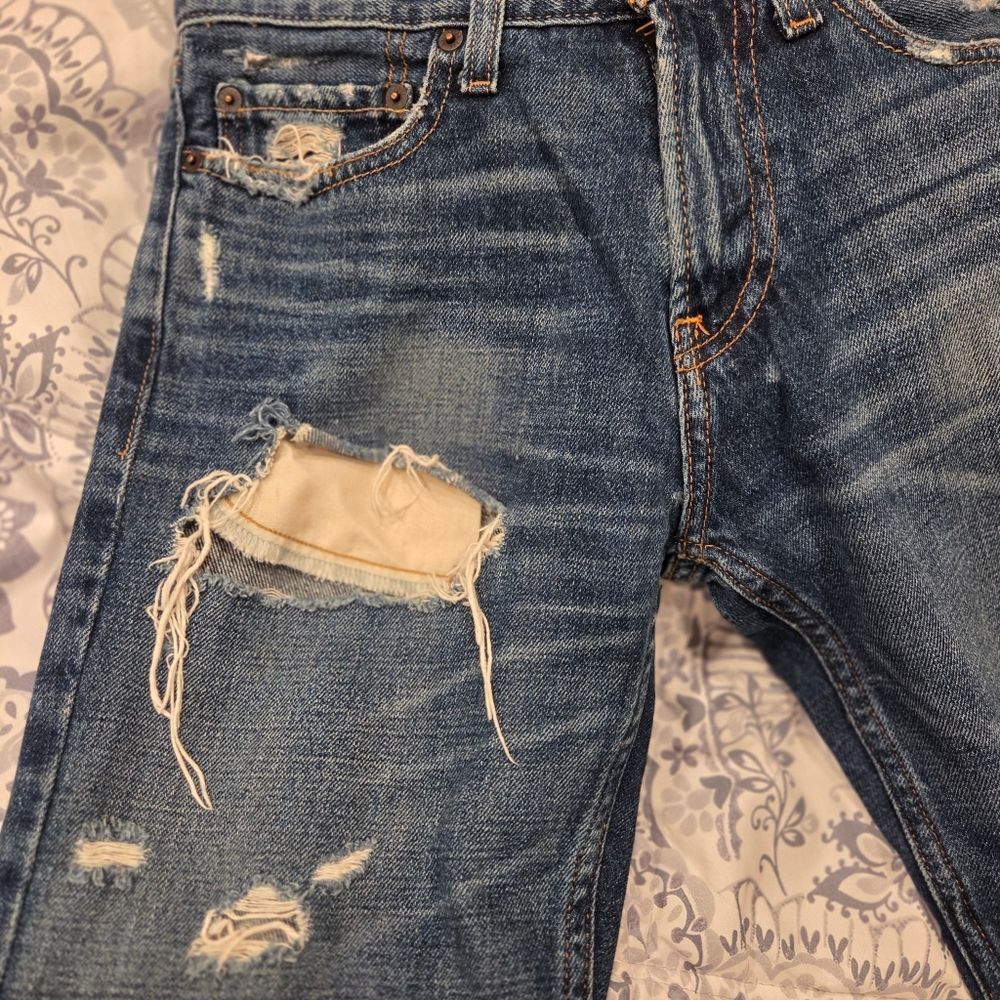 Hollister Men's Slim Straight Distressed Dark Blue Jeans - Picture 5 of 8